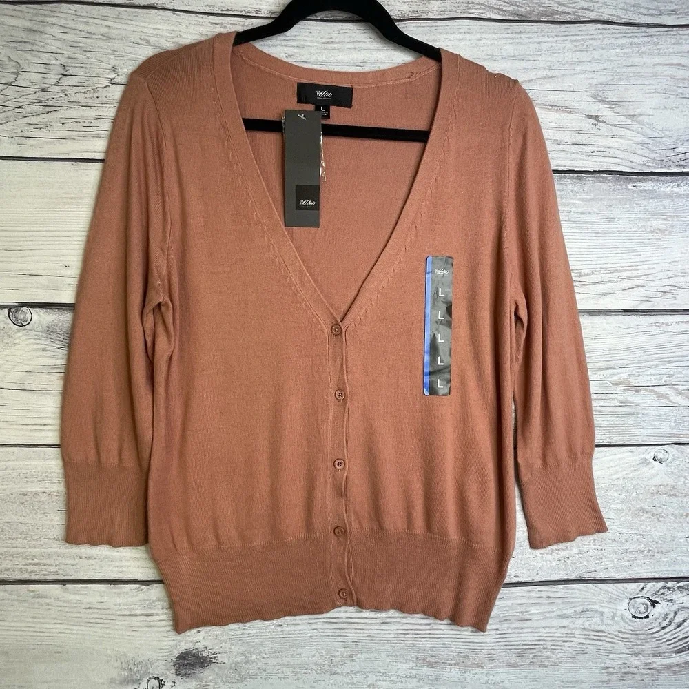 Mossimo Peach Orange Color Sweater Women's Size Large 3/4 Sleeves Button Up NWT - Picture 1 of 9